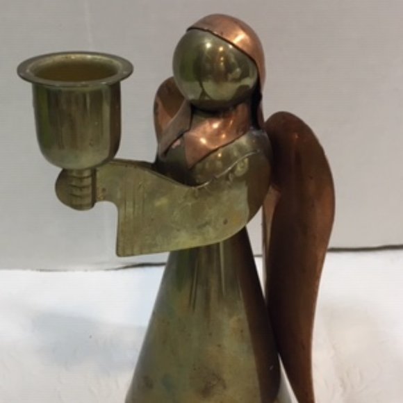Brass Copper Angel Single Candle Holder Christmas 6" Vintage - Picture 3 of 14